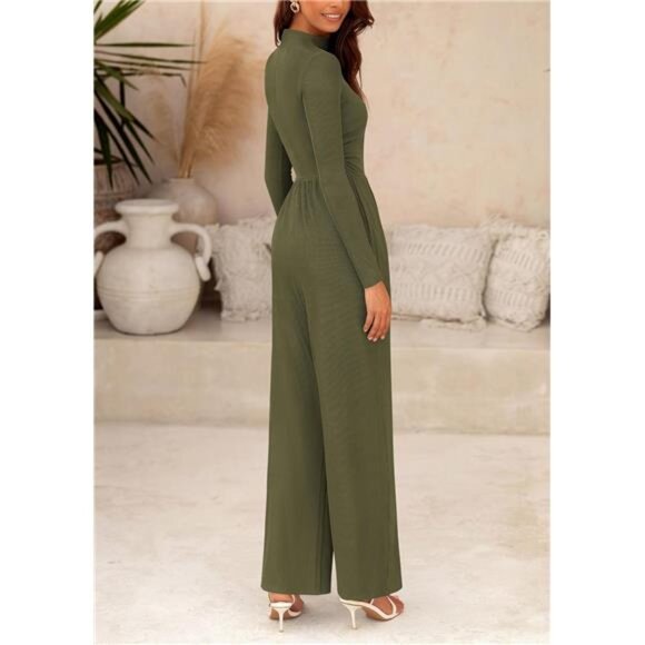 Jumpsuits Mock Neck Romper One Piece Outfits Green - Picture 6 of 6